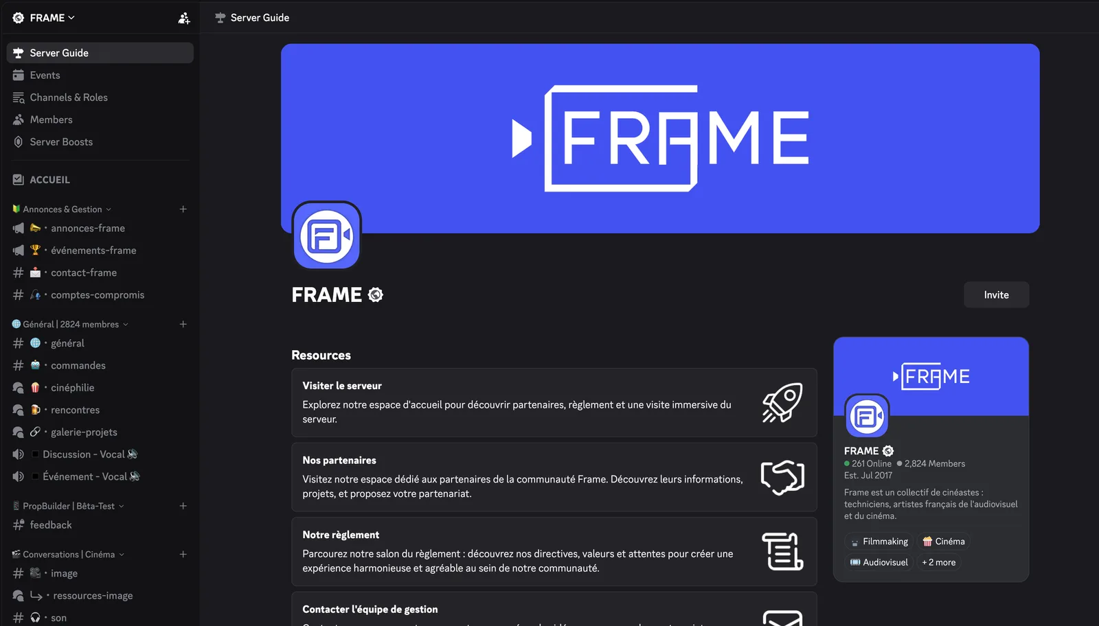 L'accueil du serveur Frame et sa visite guidée